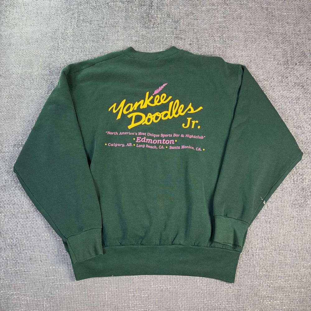 Vintage Yankee Doodles Jr Sweatshirt Mens L Green 90s Bar Graphic Pullover